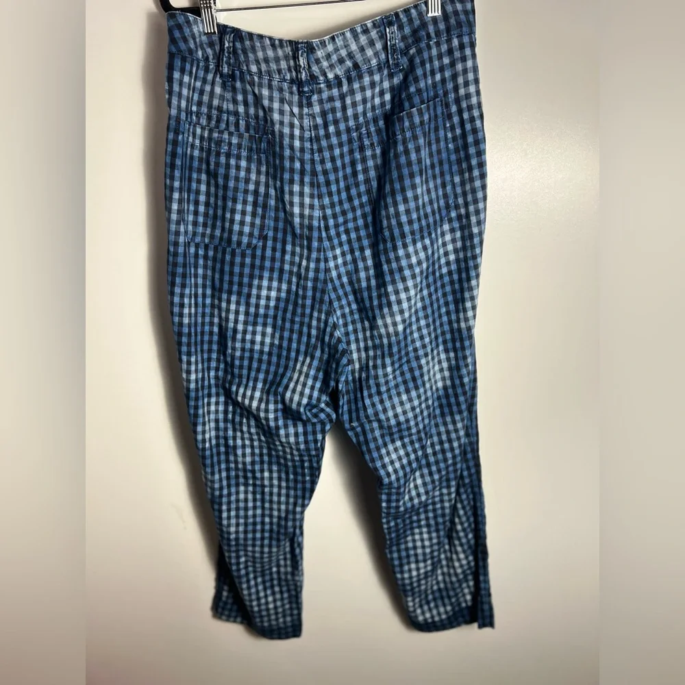 Anthropologie Maeve Avryl Bleached Slim Pants Blue Check Plaid Sz 14 - Picture 7 of 14